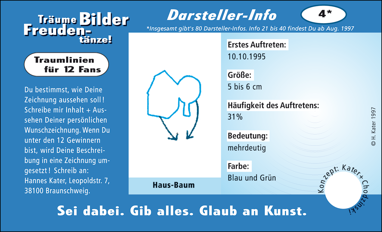 Hannes Kater: Auftragskärtchen *04 Haus-Baum, Vorderseite, Version von 1997