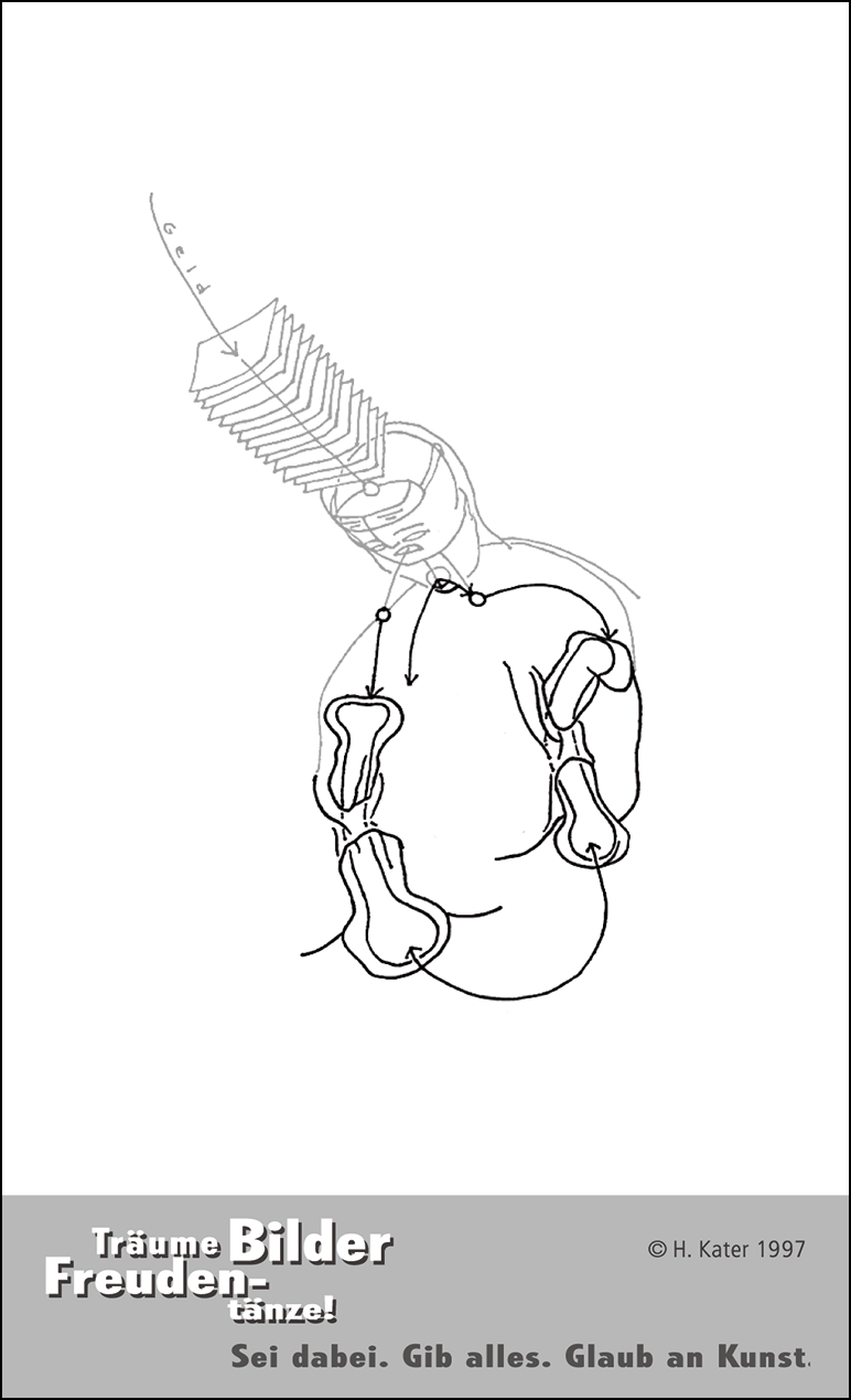 Hannes Kater: Auftragskärtchen *07 Kreislaufschwänze, Rückseite, Version von 1997