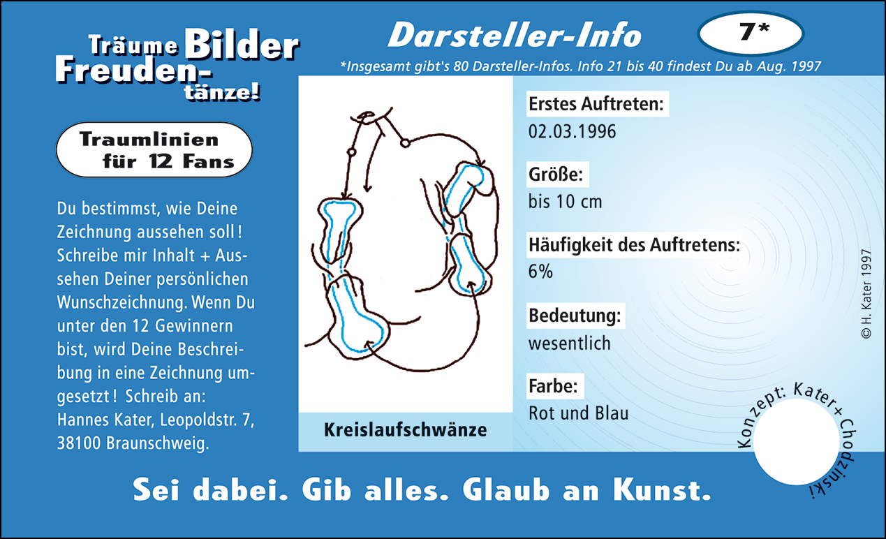 Hannes Kater: Auftragskärtchen *07 Kreislaufschwänze, Vorderseite, Version von 1997