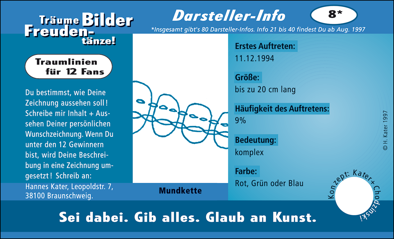 Hannes Kater: Auftragskärtchen *08 Mundkette, Vorderseite, Version von 1997