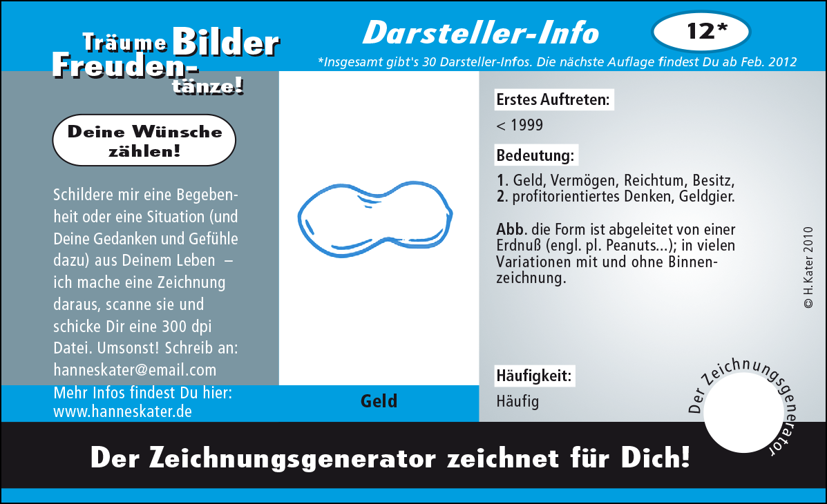 Hannes Kater: Auftragskärtchen *12 Geld, Vorderseite, Version von 2010