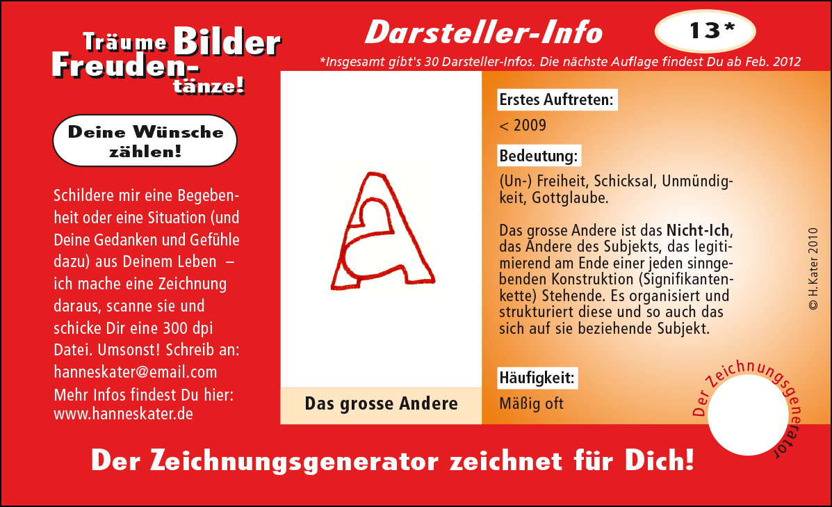 Hannes Kater: Auftragskärtchen *13 Das grosse Andere, Vorderseite, Version von 2010