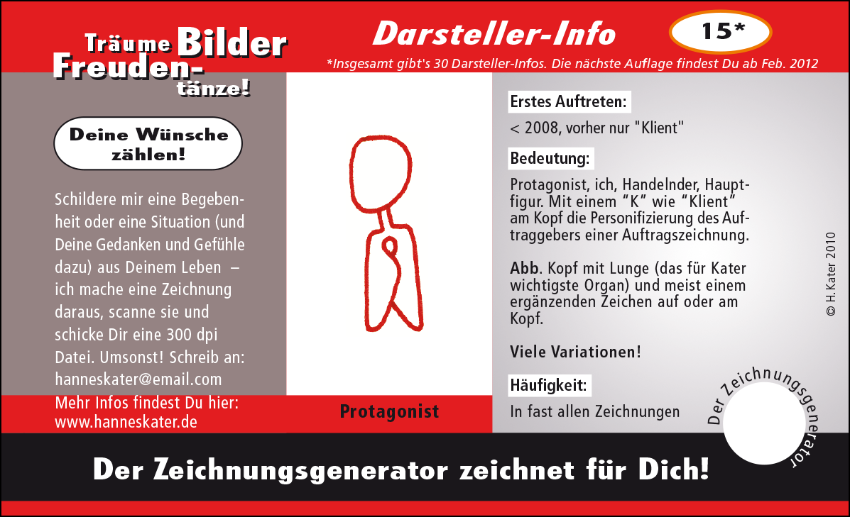 Hannes Kater: Auftragskärtchen *15 Protagonist, Vorderseite, Version von 2010