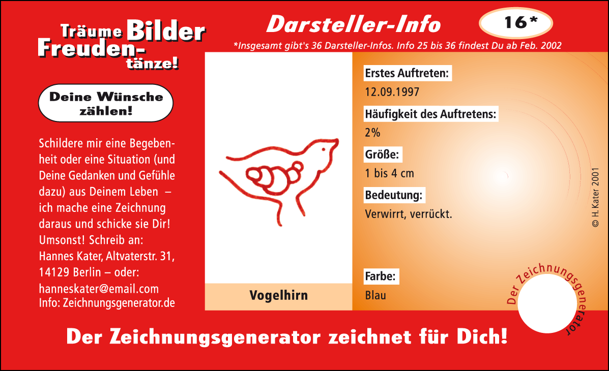 Hannes Kater: Auftragskärtchen *16 Vogelhirn, Vorderseite, Version von 2001