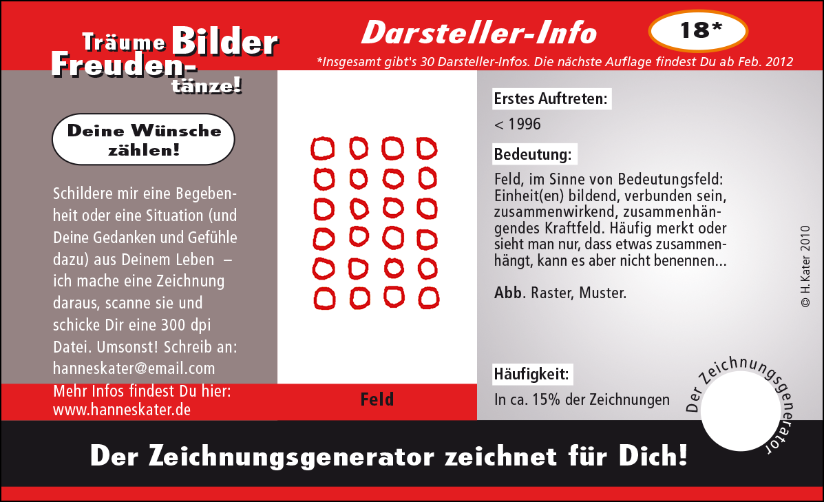 Hannes Kater: Auftragskärtchen *18 Feld, Vorderseite, Version von 2010