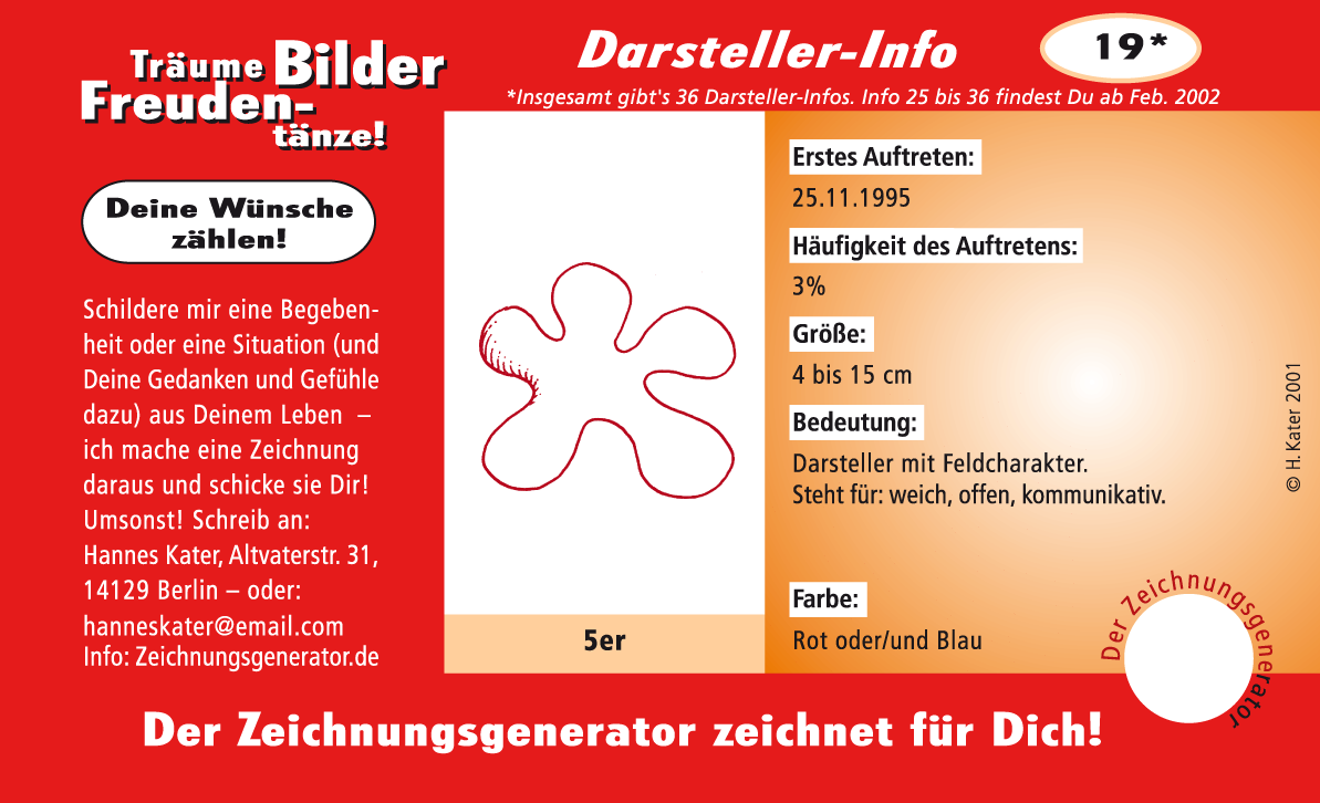 Hannes Kater: Auftragskärtchen *19 5er, Vorderseite, Version von 2001